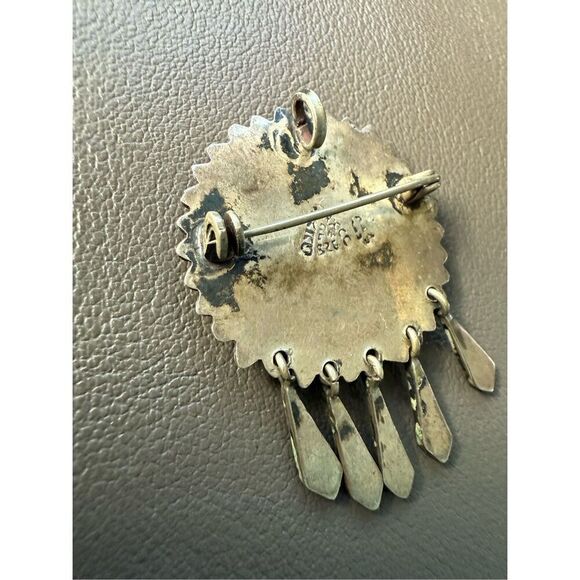 Vintage Mexico Sterling Silver & Turquoise Pendant Brooch Geometric EXCELLENT - Picture 7 of 8